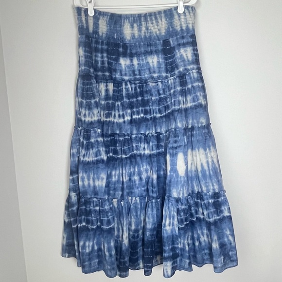 Lauren Ralph Lauren blue boho tie dye hippie layered tiered midi skirt Medium - Picture 5 of 8